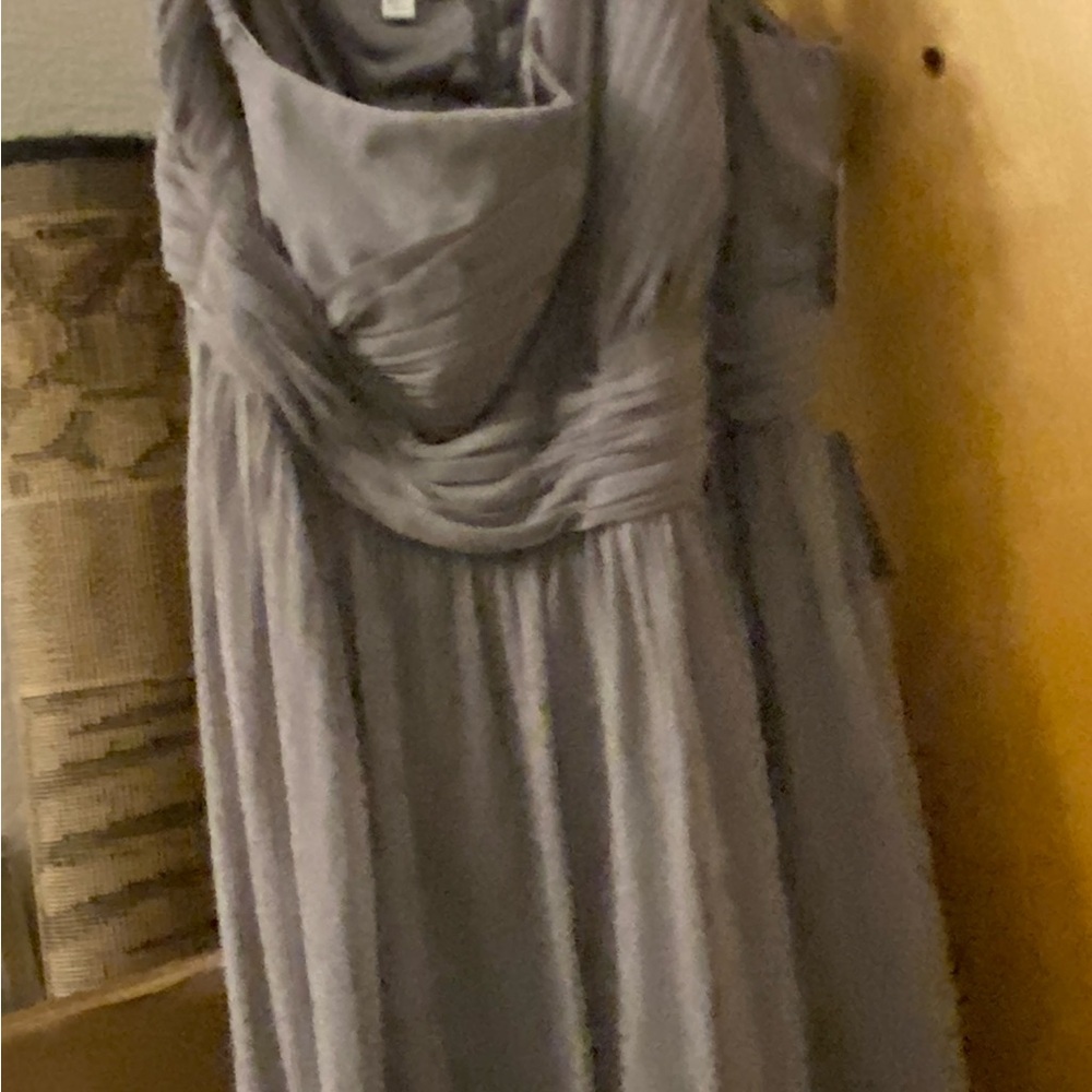 Gray Ruched Cowl Neck Gown for Wedding Guests